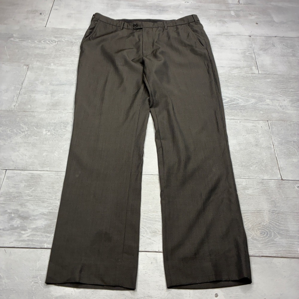 Bonobos Dress Pants Mens 34x30 Brown Micro Houndstooth Italian Wool Straight Fit